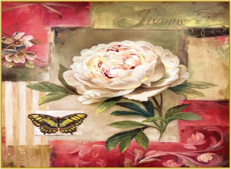 Floral collage with peony and butterfly
