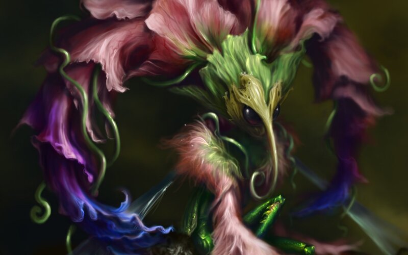 Floral Creature with Long Beak