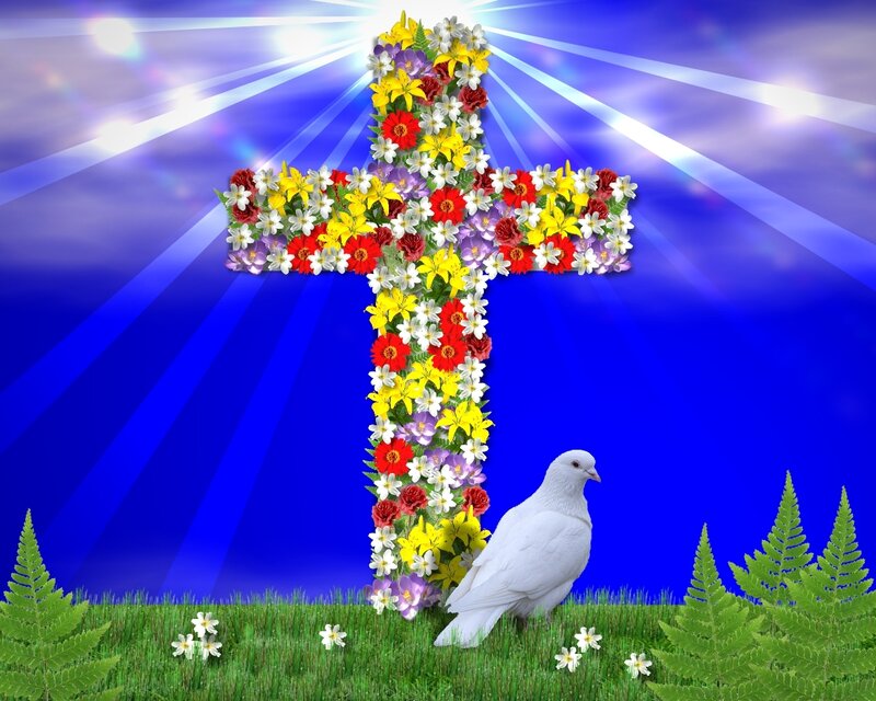 Floral cross with dove