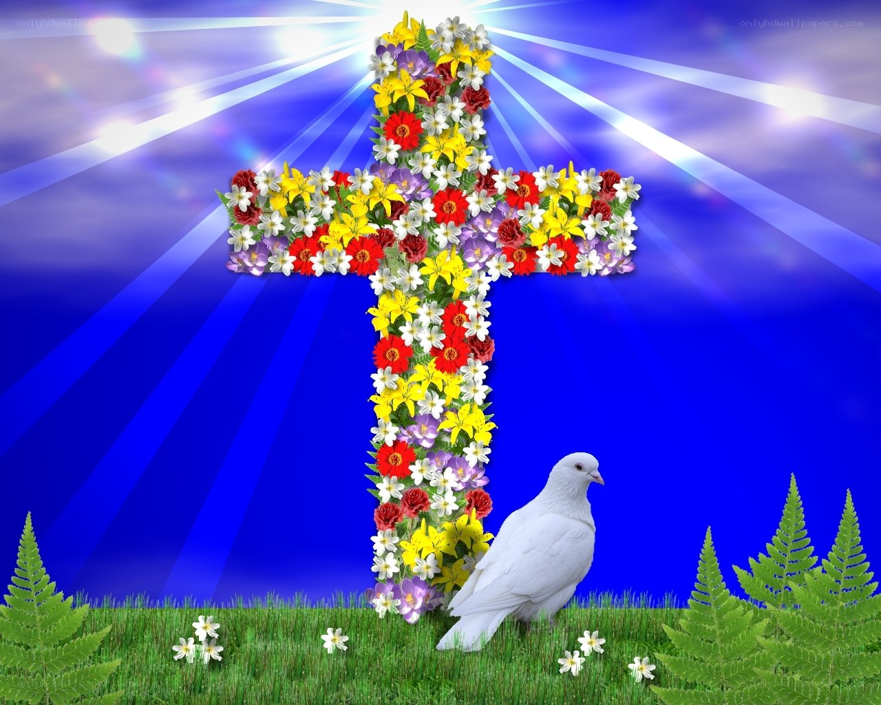 Floral cross with dove