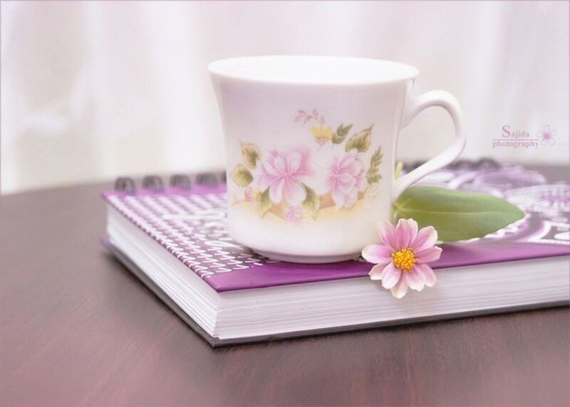 Floral Cup on Book — White