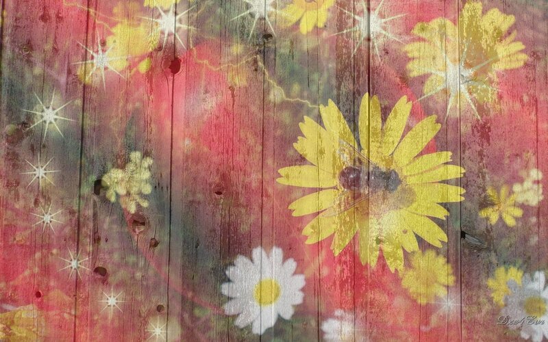 Floral design on wooden background