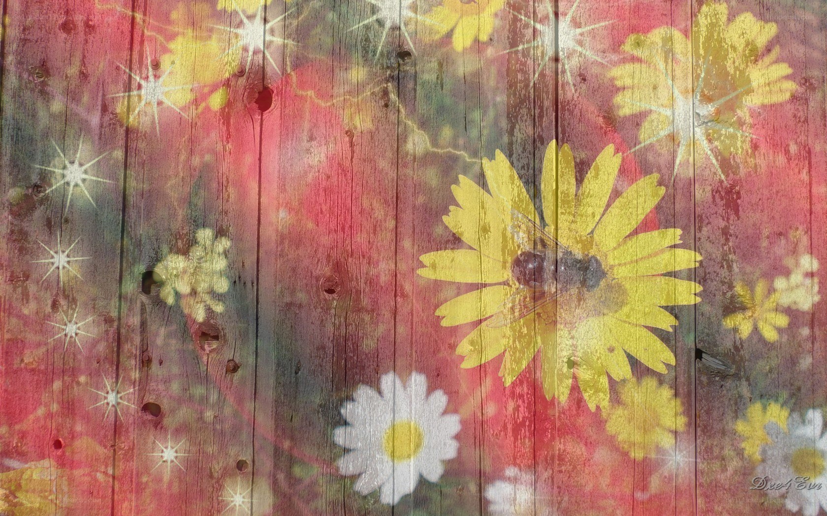 Floral design on wooden background