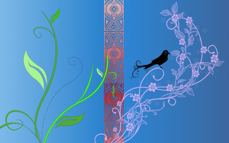 floral design with bird and pattern