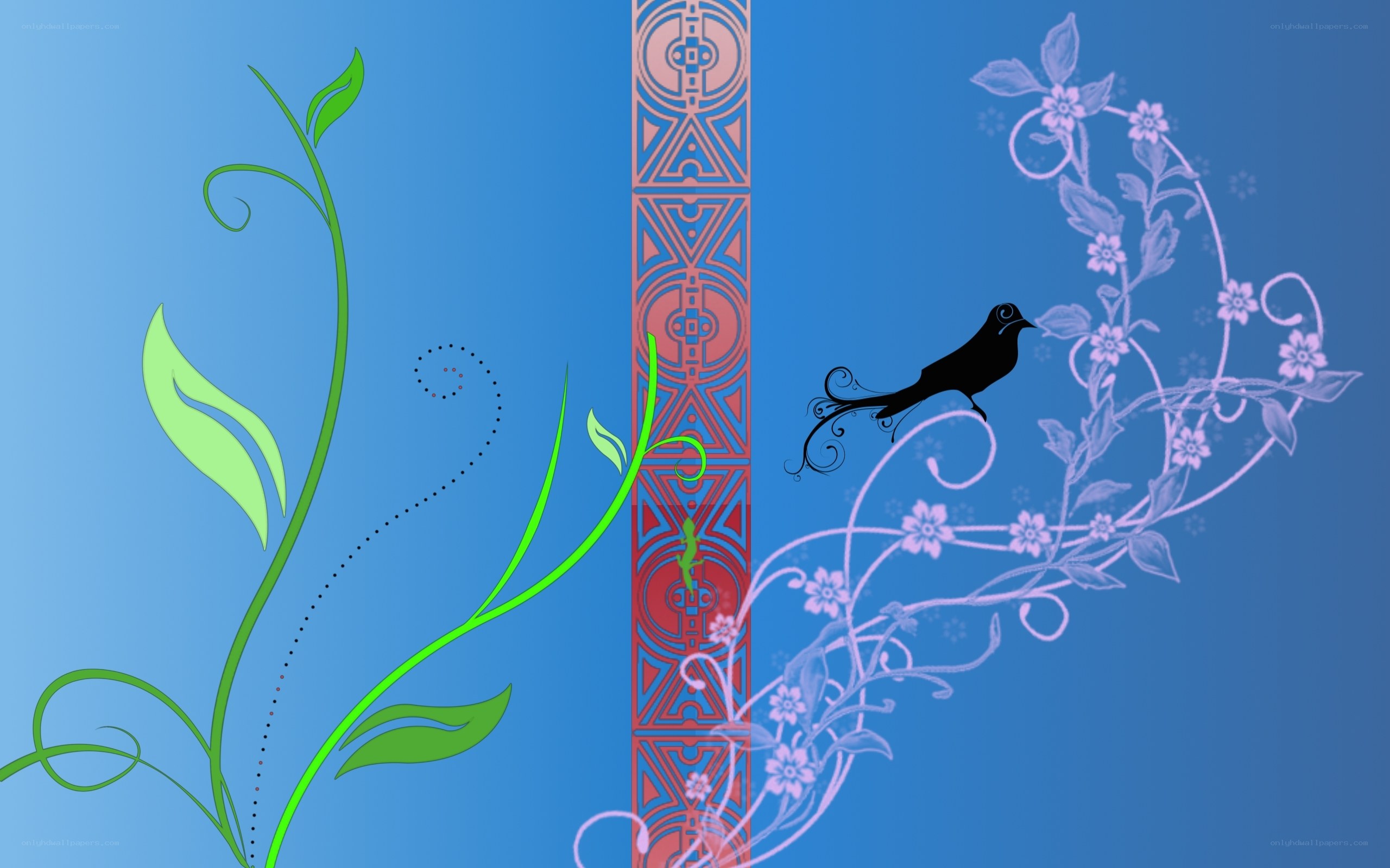floral design with bird and pattern