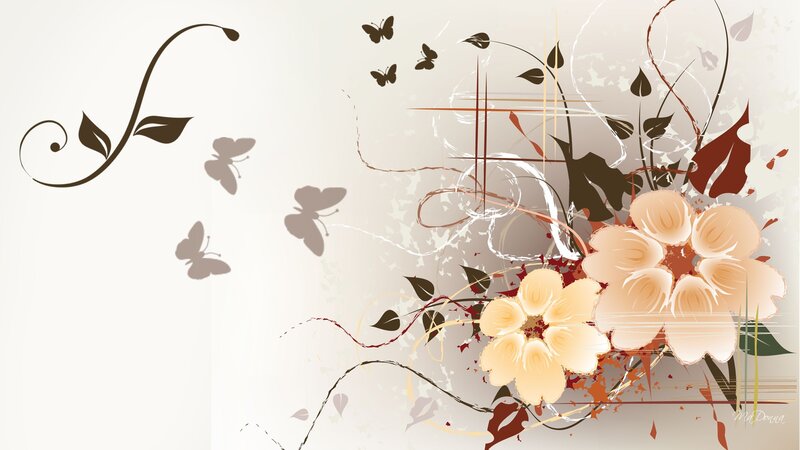 Floral Design with Butterflies — Beige