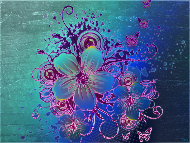 Floral Design with Butterflies — Blue, Vibrant