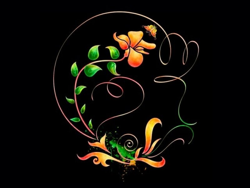 Floral Design with Butterfly — Black, Serene
