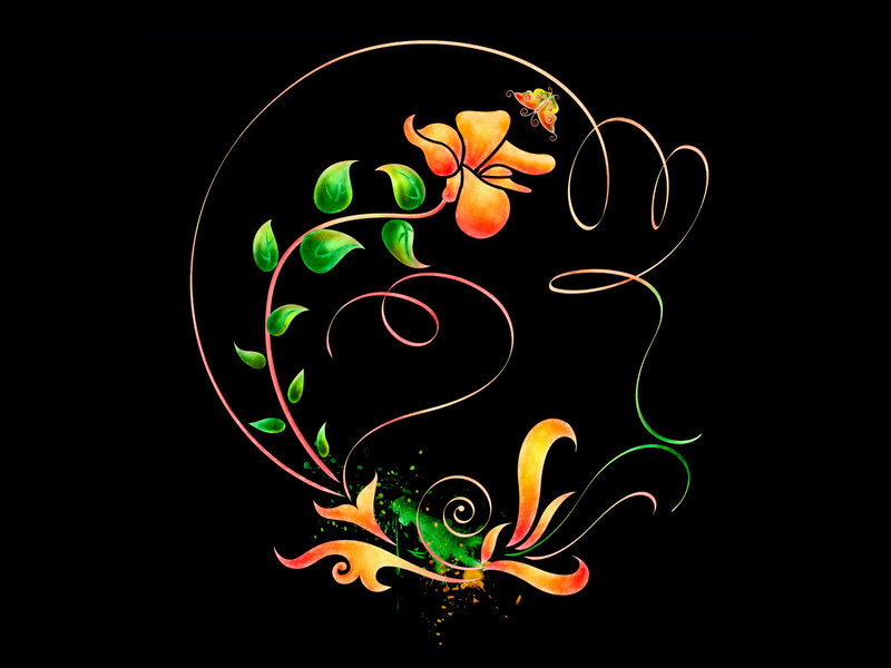 Floral Design with Butterfly — Black