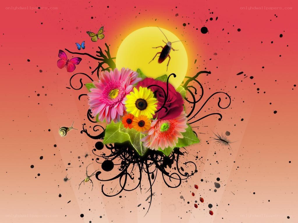 Floral design with insects