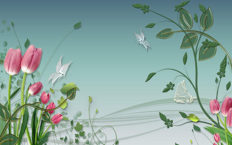 Floral design with tulips and butterflies
