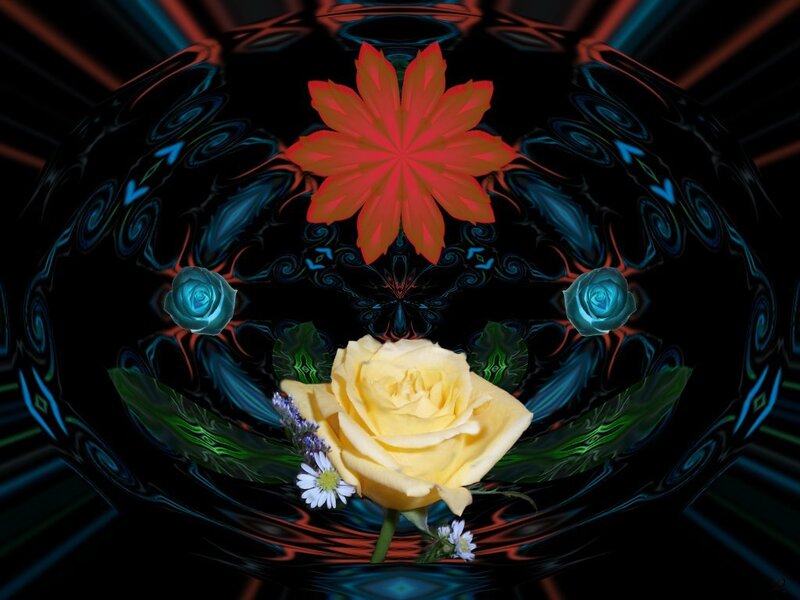 Floral digital art with yellow rose