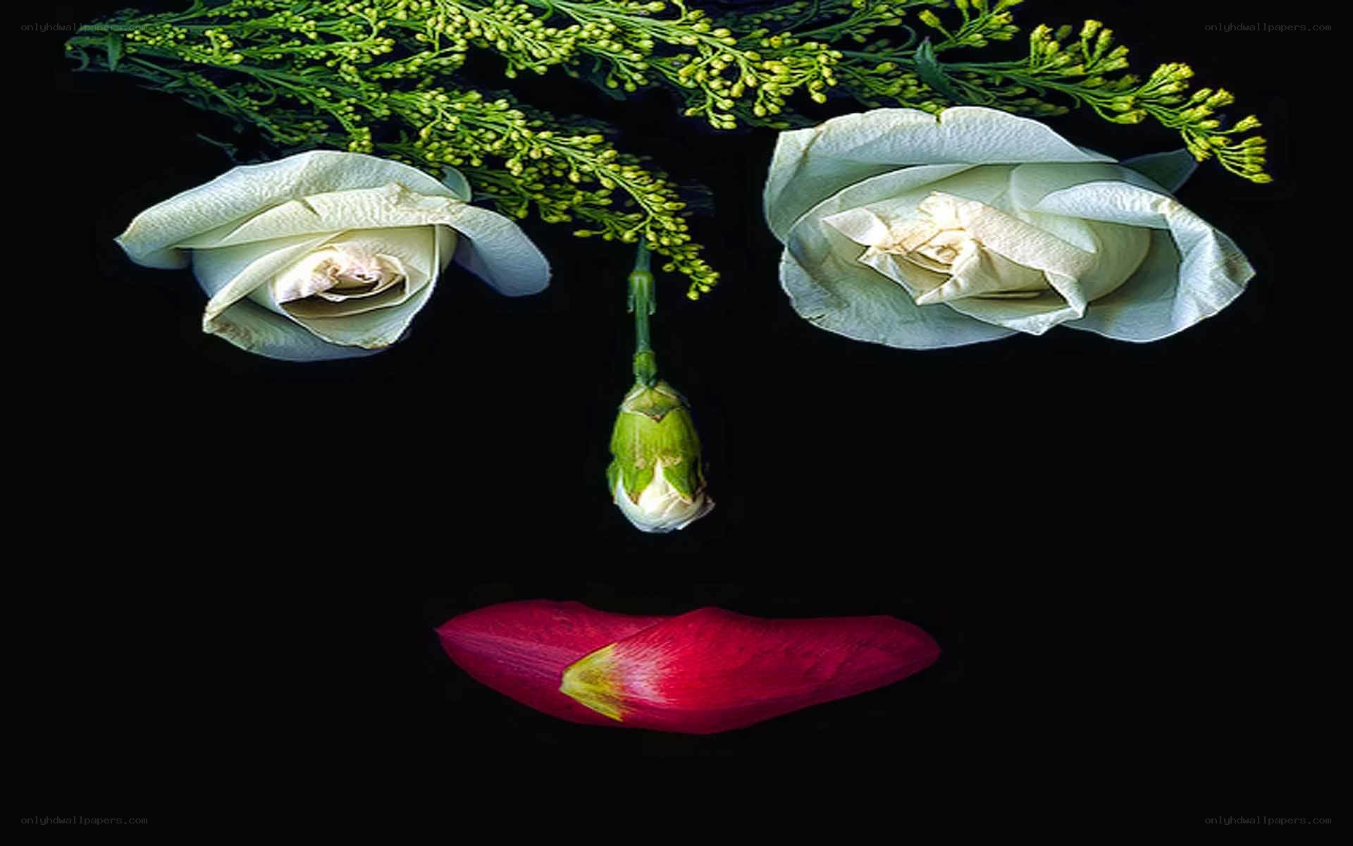 Floral face on black background