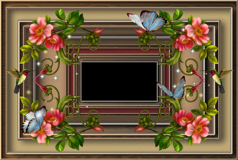 Floral Frame with Birds and Butterflies