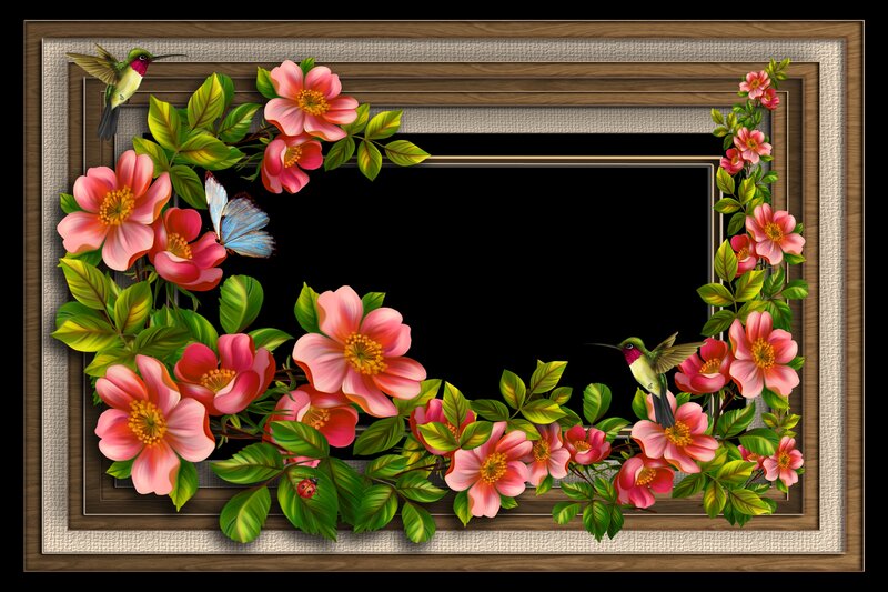 Floral Frame with Birds — Pink