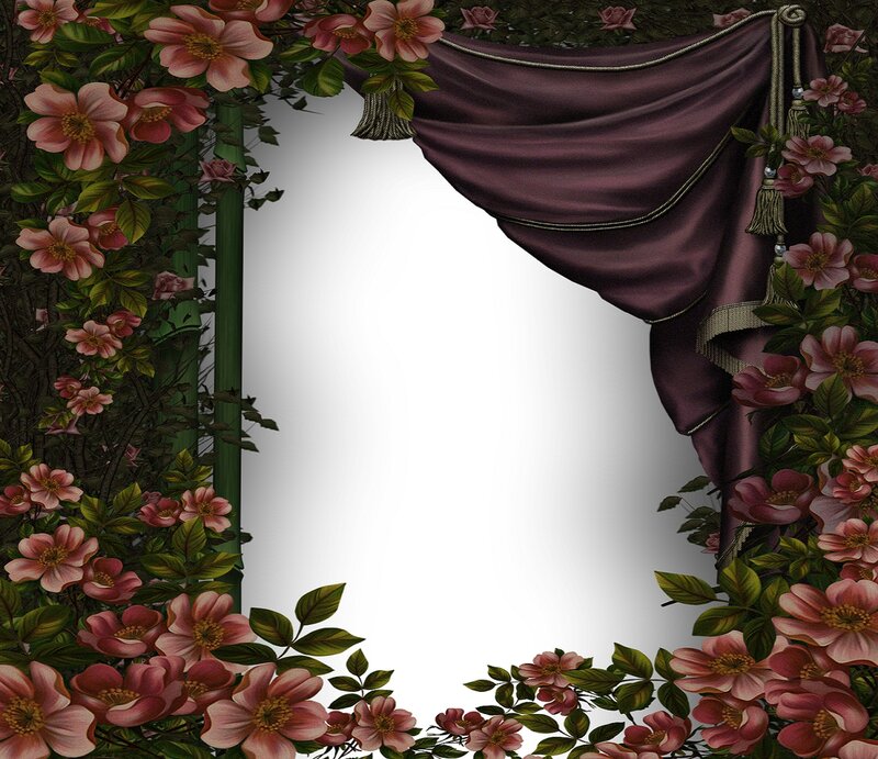 Floral Frame with Curtain
