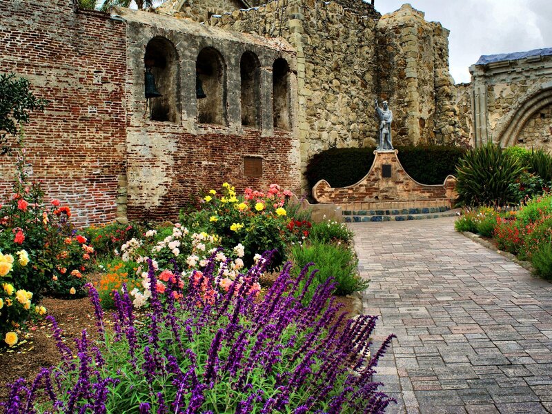 Floral garden at historic mission