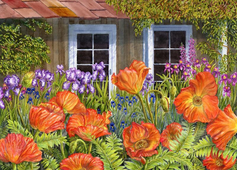 Floral garden by a cottage