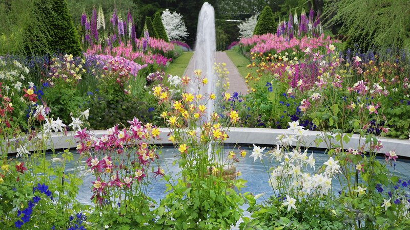 Floral garden with fountain