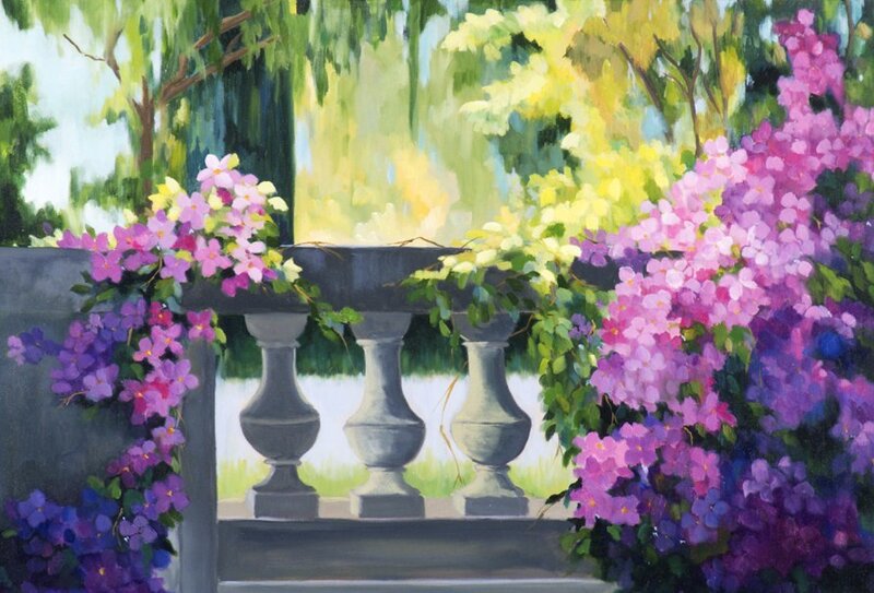 Floral garden with stone balustrade