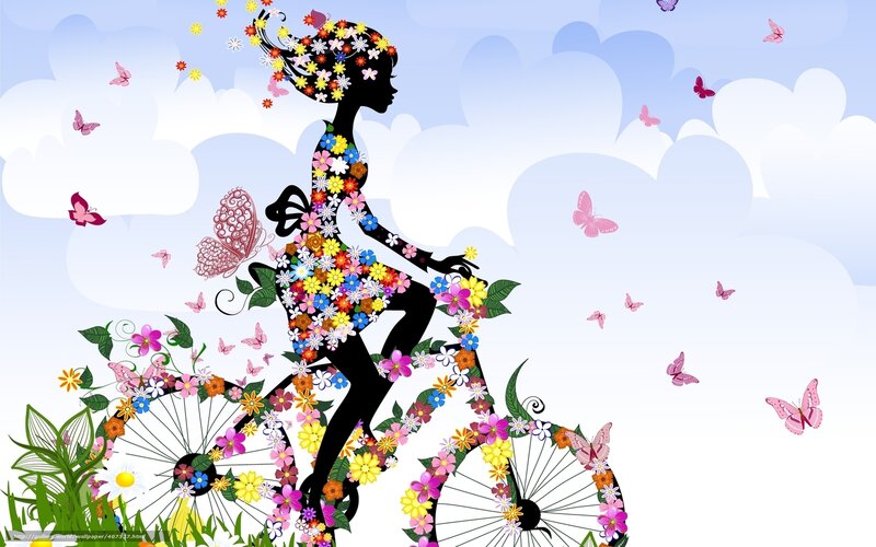 Floral girl on bicycle