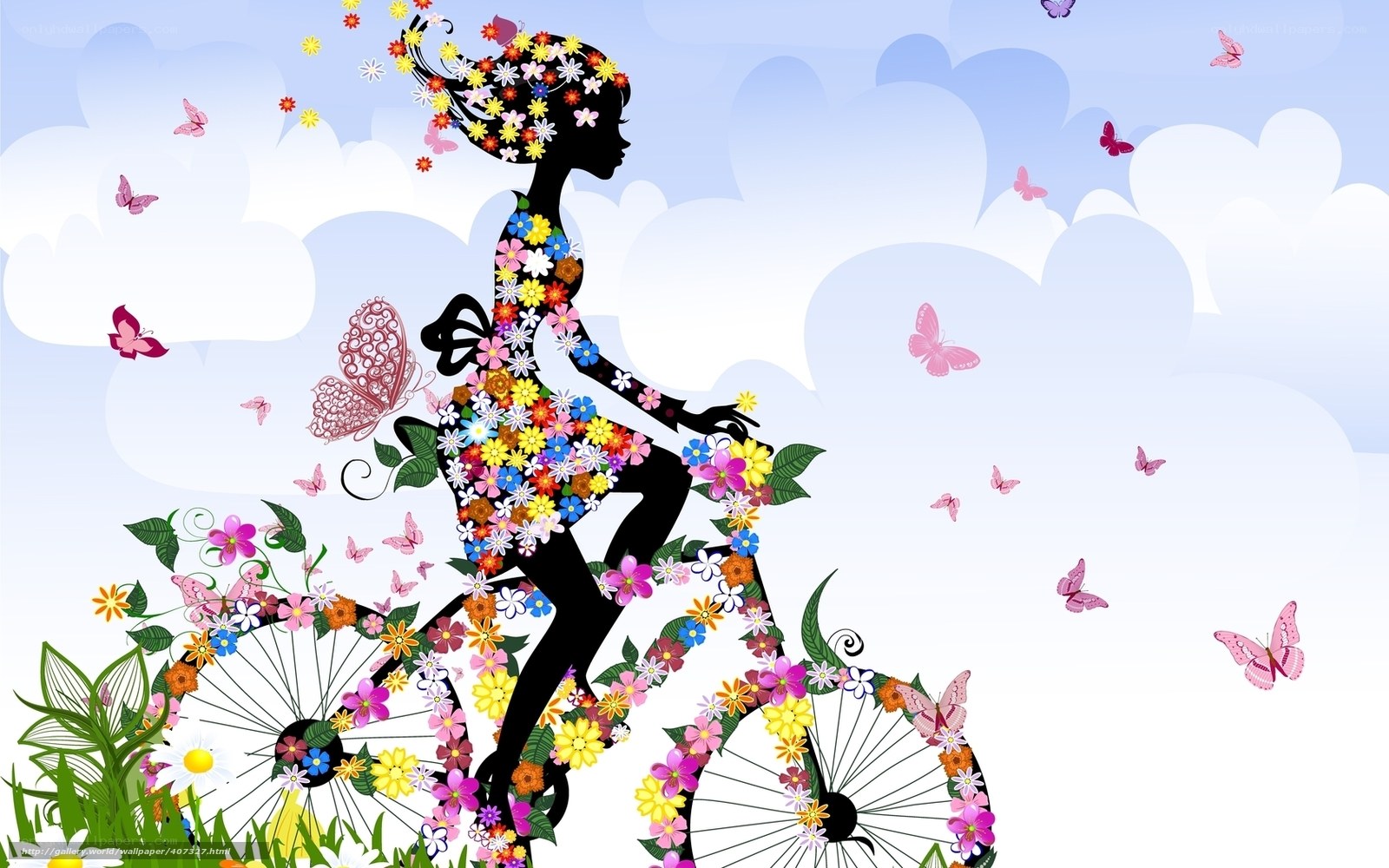 Floral girl on bicycle