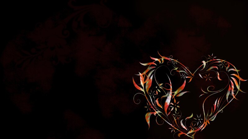 Floral Heart Design — Black, Dramatic, Digital Art