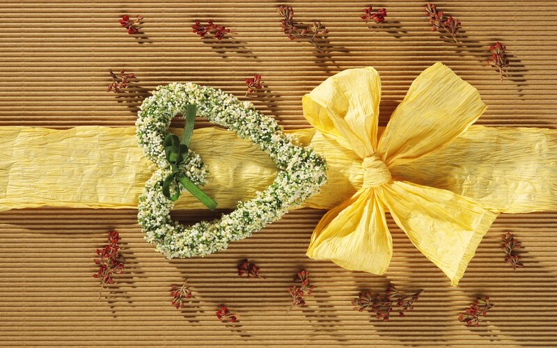 Floral heart on yellow ribbon