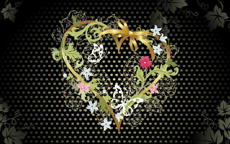 floral heart with butterflies