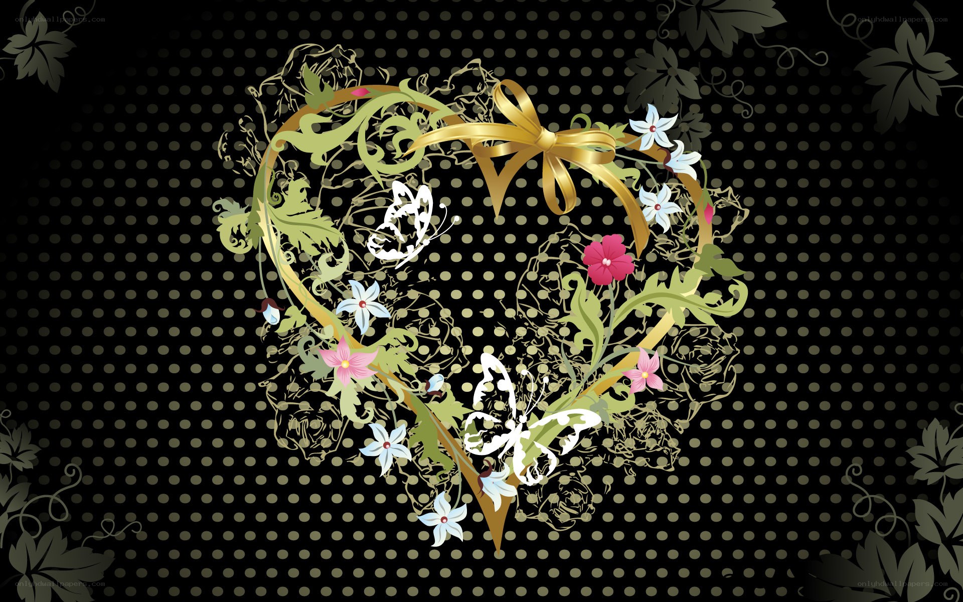 floral heart with butterflies