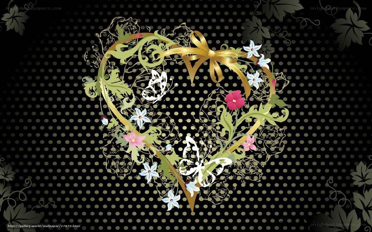 Floral heart with golden bow