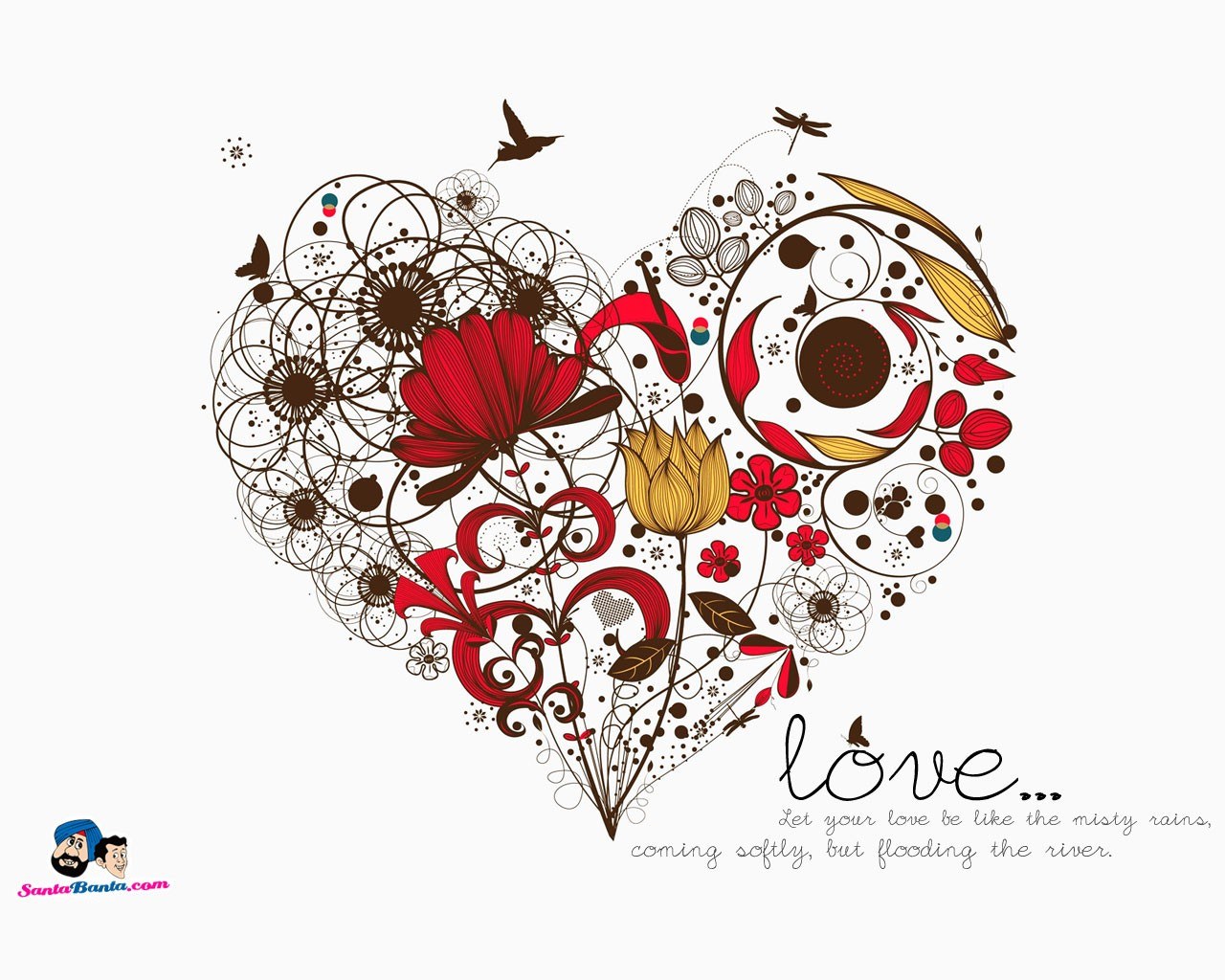floral heart with love quote