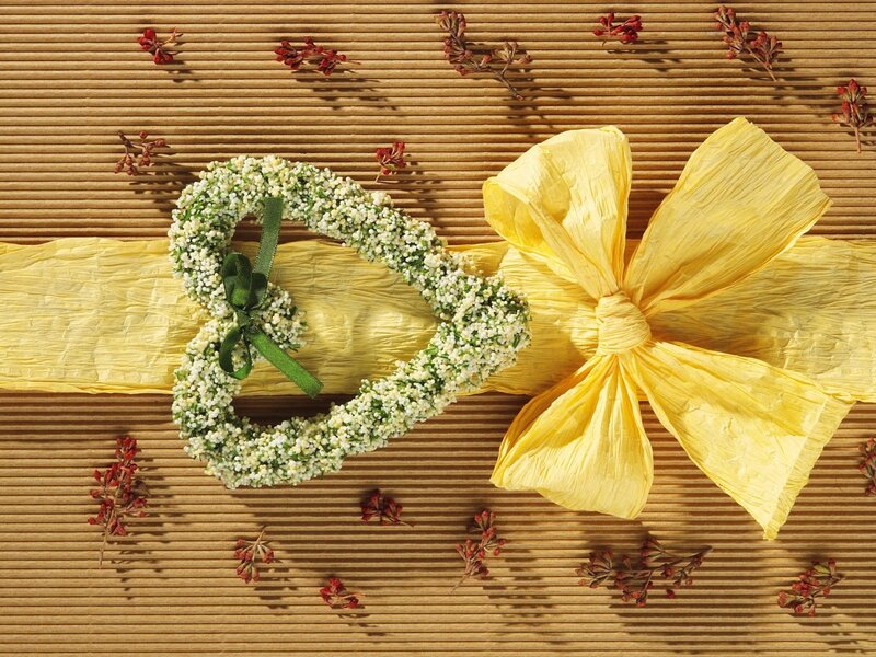 Floral heart with yellow bow