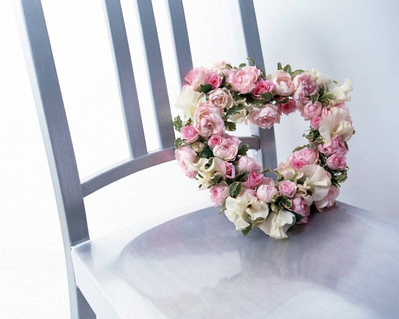 Floral heart wreath on chair