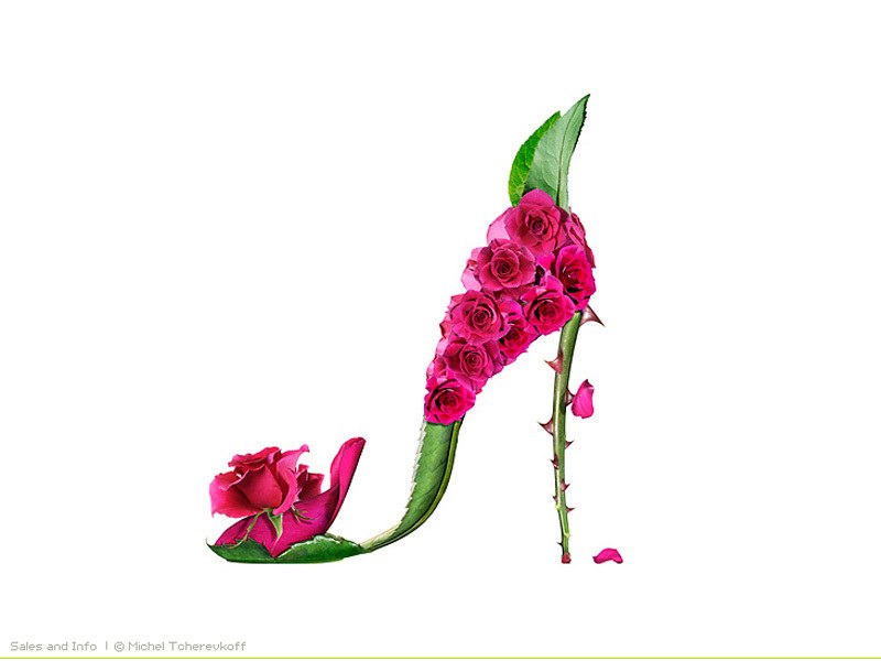 Floral high-heeled shoe art