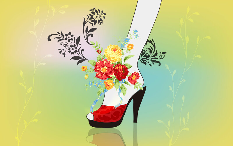 Floral High-heeled Shoe — Yellow