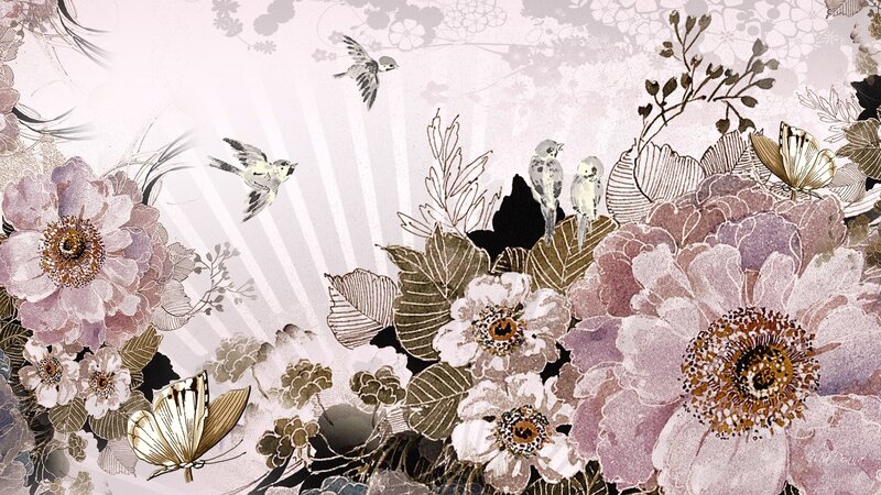 Floral Illustration with Birds