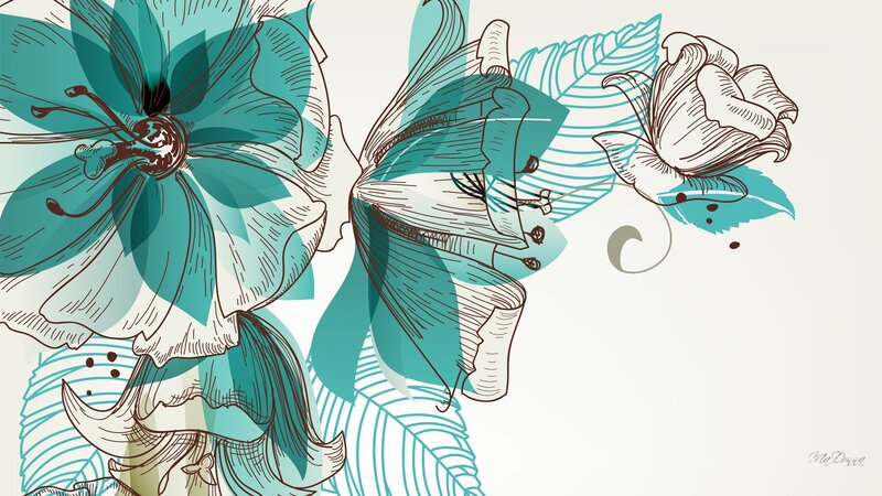 Floral Illustration with Teal Flowers