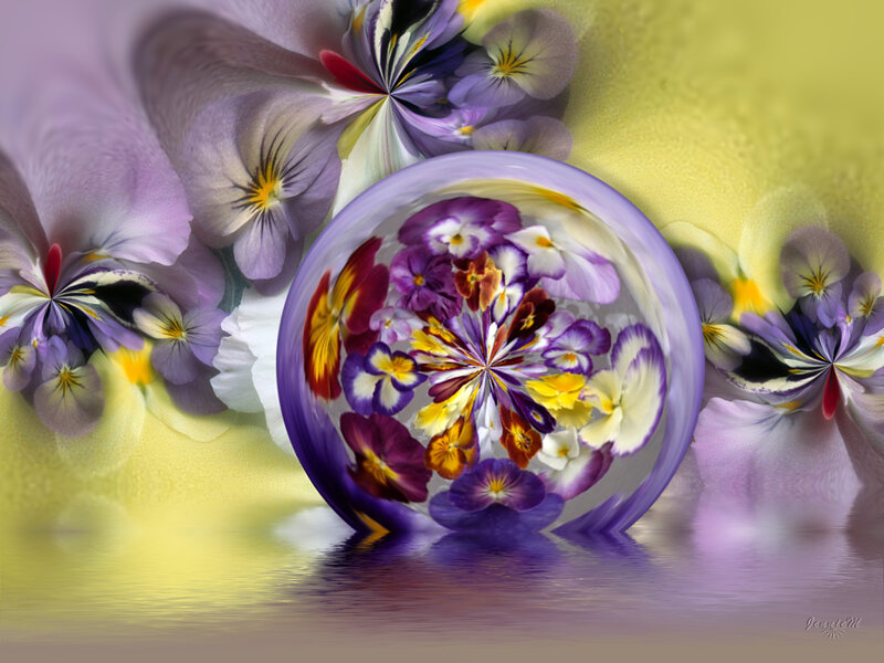Floral kaleidoscope in a glass sphere