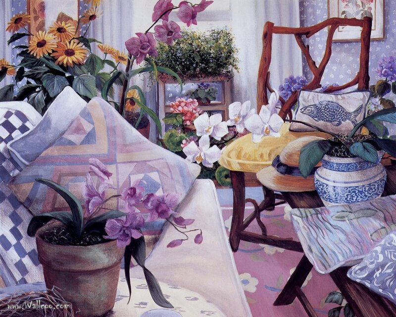 Floral living room scene