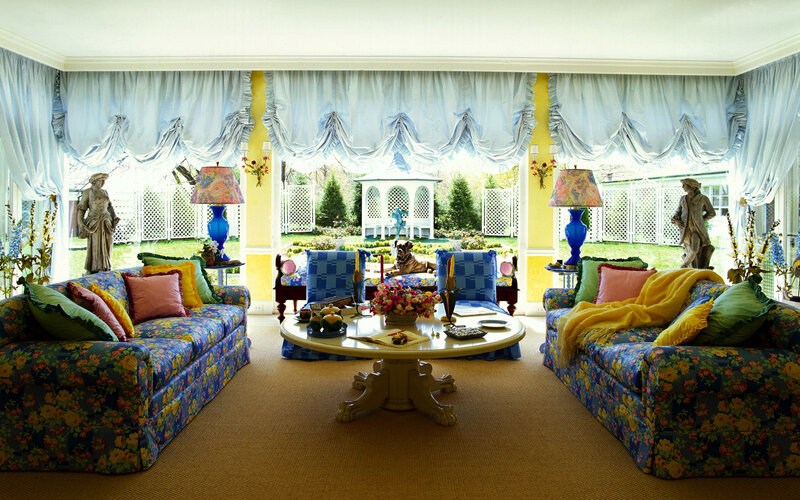 Floral living room with garden view