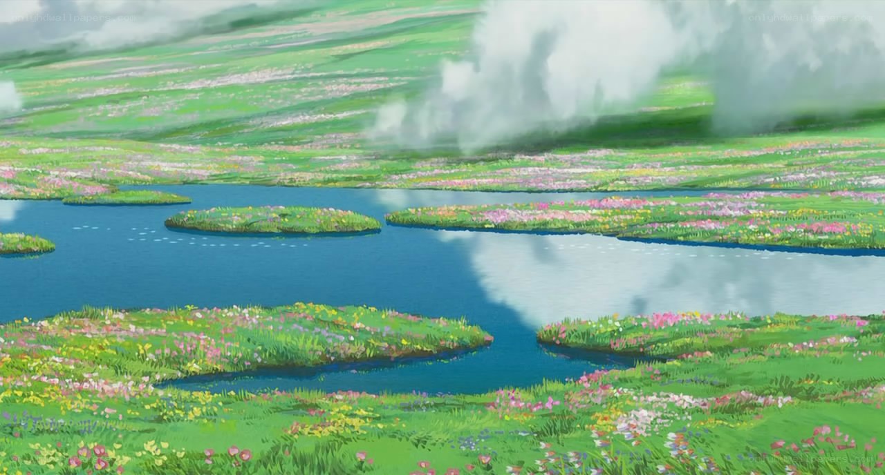 Floral meadow with river