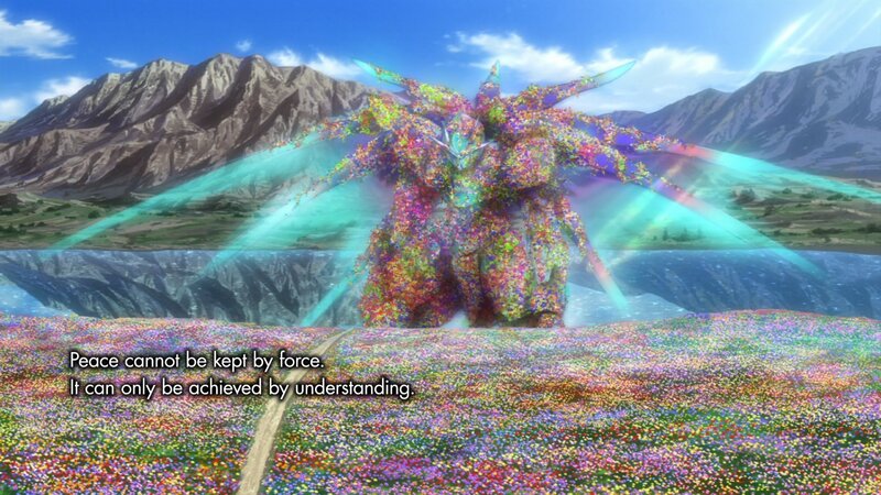 Floral mecha in a peaceful landscape