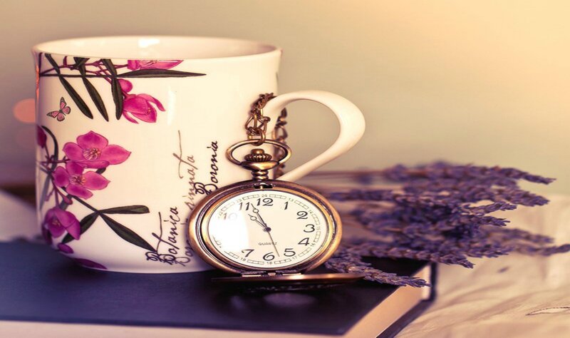 Floral Mug with Pocket Watch — White