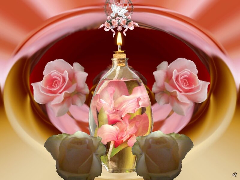 Floral oil lamp with roses