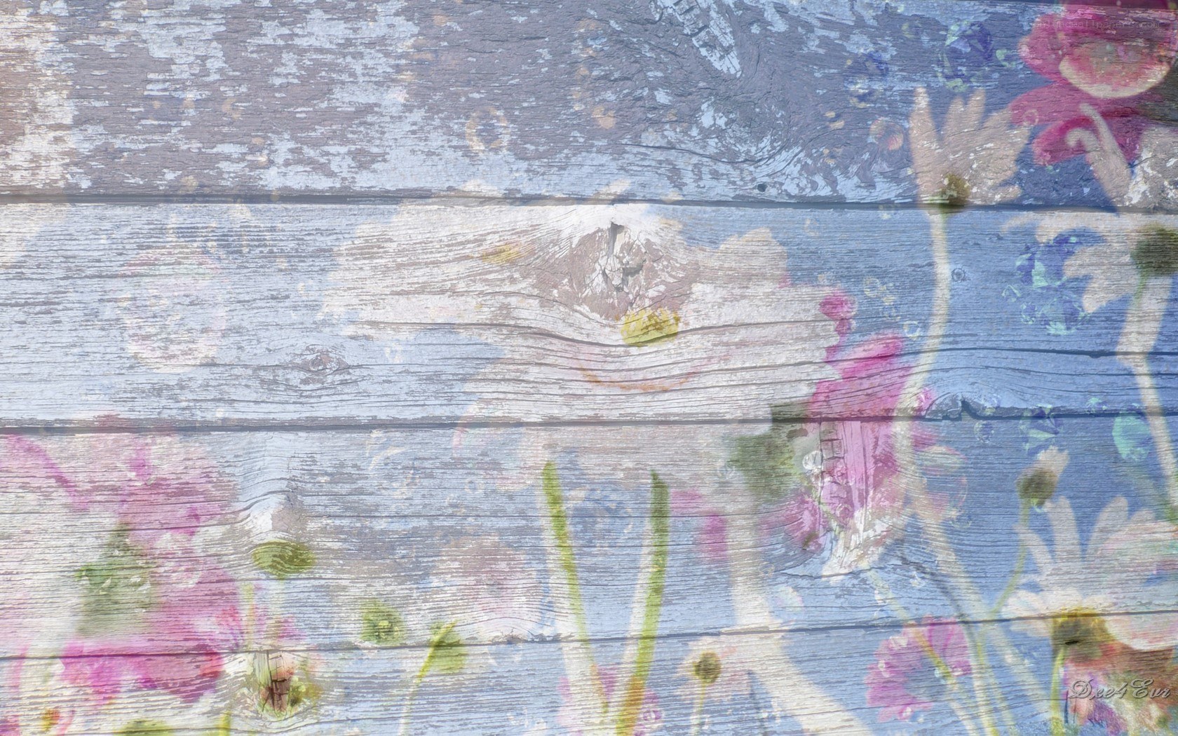floral overlay on weathered wood