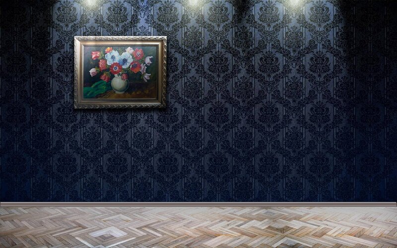 Floral painting on patterned wall