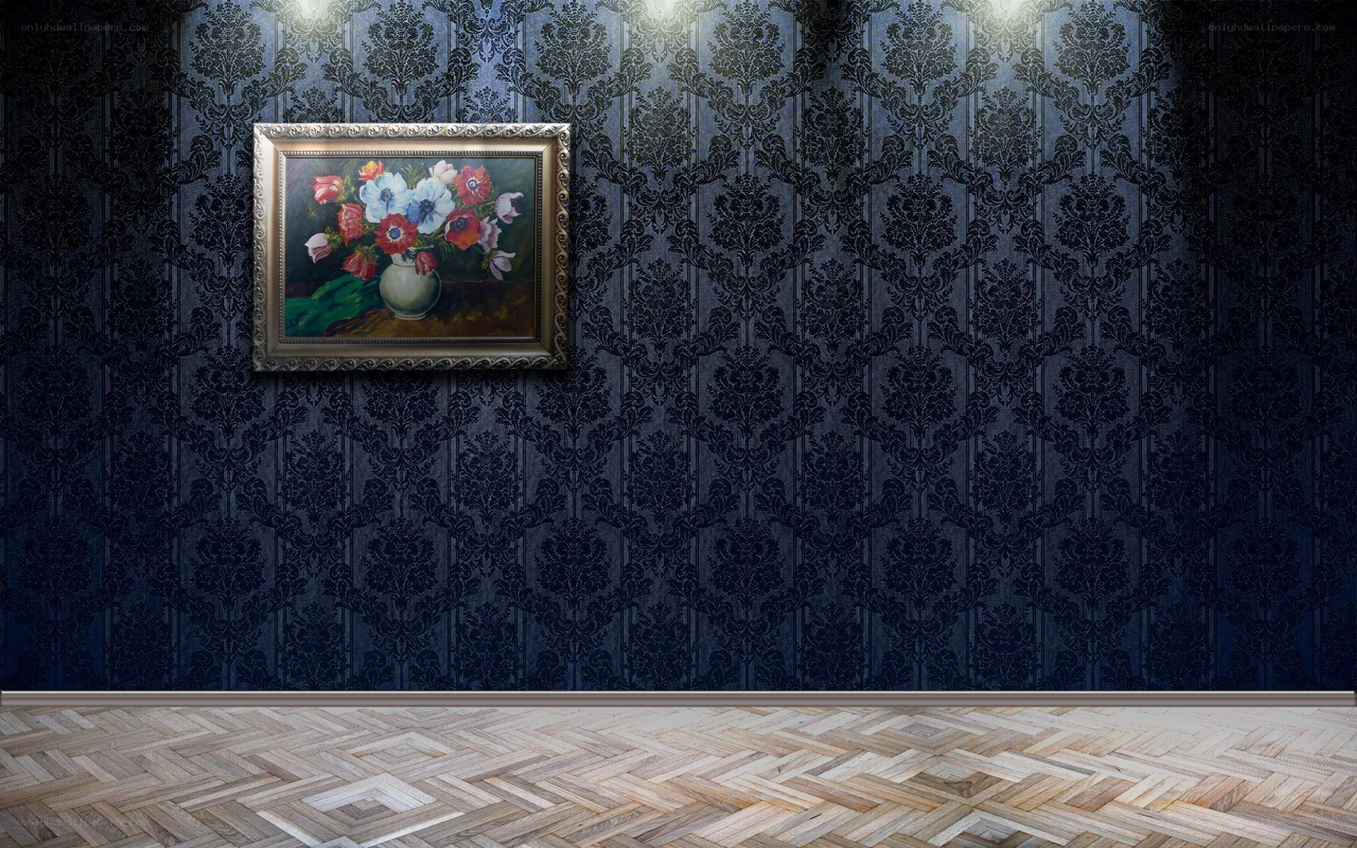 Floral painting on patterned wall