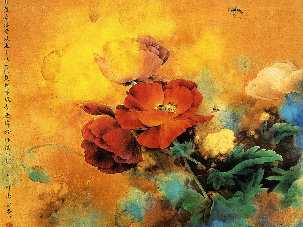 Floral painting with bees