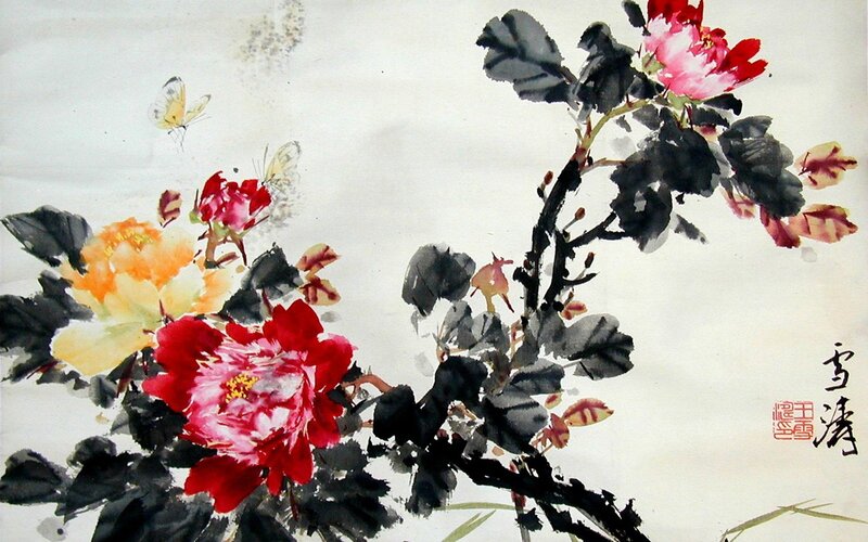 Floral painting with butterflies